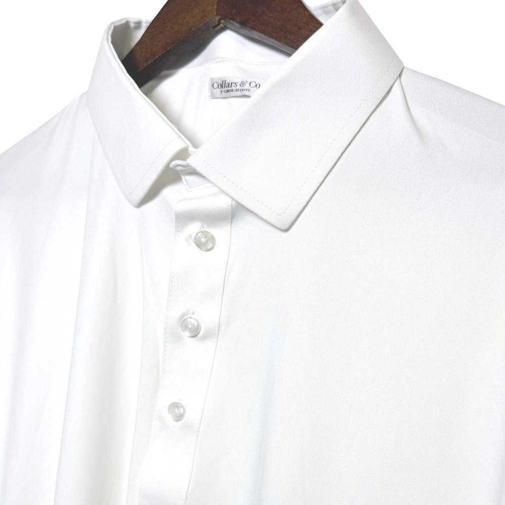 Collars & Co Men XL Relaxed White Dress Collar Polo Performance Short Sleeve Top